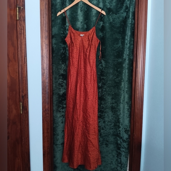 Whistles Rust Polka Dot Satin Bias Cut Slip Midi Dress Spaghetti Strap US 6 - Picture 3 of 12